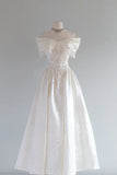 Vintage French Ivory A-line Off-the-shoulder Sequin Beaded Wedding Dress HZ1024