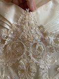 Vintage French Ivory A-line Off-the-shoulder Sequin Beaded Wedding Dress HZ1024