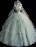 Elegant Green A-line Off-shoulder Sleeveless Tulle Formal Prom Gown Evening Dress HZ1024