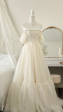 Elegant A-Line Ivory Off-Shoulder Tulle 19th Birthday Princess Dress Prom Dress HZ1024