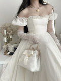 Elegant A-Line Ivory Off-Shoulder Tulle 19th Birthday Princess Dress Prom Dress HZ1024