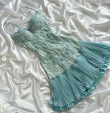 Vintage Blue Strapless A-Line Lace Midi Birthday Party Dress Prom Dress HZ1024