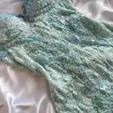 Vintage Blue Strapless A-Line Lace Midi Birthday Party Dress Prom Dress HZ1024