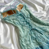 Vintage Blue Strapless A-Line Lace Midi Birthday Party Dress Prom Dress HZ1024