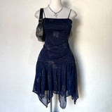 Navy Strapless A-Line Chiffon Mini Party Dress Prom Dress HZ1024