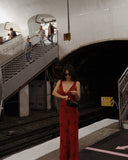 Sexy Red Strap Deep V Neck Mermaid Length Ankle Ball Gown Evening Dress HZ1024