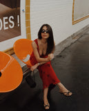 Sexy Red Strap Deep V Neck Mermaid Length Ankle Ball Gown Evening Dress HZ1024