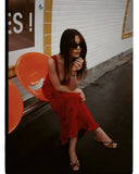 Sexy Red Strap Deep V Neck Mermaid Length Ankle Ball Gown Evening Dress HZ1024