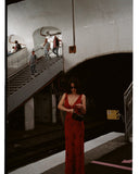 Sexy Red Strap Deep V Neck Mermaid Length Ankle Ball Gown Evening Dress HZ1024