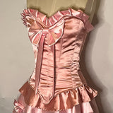 Sweet Pink Two Piece Satin Strapless Sweetheart Neck Mini Birthday Party Dress Prom Dress HZ1024