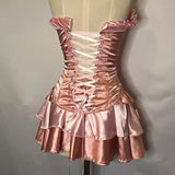 Sweet Pink Two Piece Satin Strapless Sweetheart Neck Mini Birthday Party Dress Prom Dress HZ1024