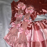 Sweet Pink Two Piece Satin Strapless Sweetheart Neck Mini Birthday Party Dress Prom Dress HZ1024