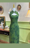 Elegant Green Mermaid Sleeveless Slit Hollow Ball Gown Evening Dress HZ1024