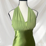 Sexy Green Halter Neck Low Cut Satin Mermaid Formal Prom Dress Evening Gown HZ1024