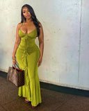 Sexy Green Strap Deep V Neck Backless Mermaid Ball Gown HZ1024