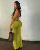 Sexy Green Strap Deep V Neck Backless Mermaid Ball Gown HZ1024