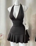 Simple Halter Neck A-Line Mini Party Dress Homecoming Dress HZ1024