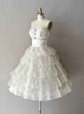 Vintage White Strapless Ruffle Lace Short Birthday Party Dress Prom Dress HZ1024
