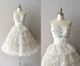 Vintage White Strapless Ruffle Lace Short Birthday Party Dress Prom Dress HZ1024