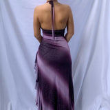 Retro Gradient Purple Halter Neck Deep V Neck Mermaid Ball Gown Evening Dress HZ1024
