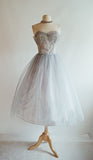 Vintage Gray Strapless Lace Tulle Short Party Dress Homecoming Dress HZ1024