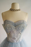 Vintage Gray Strapless Lace Tulle Short Party Dress Homecoming Dress HZ1024