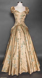 Vintage Champagne A-line Printed Sleeveless Satin Ball Gown Evening Dress HZ1024
