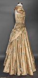 Vintage Champagne A-line Printed Sleeveless Satin Ball Gown Evening Dress HZ1024
