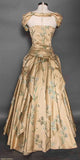 Vintage Champagne A-line Printed Sleeveless Satin Ball Gown Evening Dress HZ1024