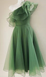 Chic Green A-Line One Shoulder Ruffle Short Homecoming Dress HZ1024