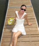 Chic A-Line V-Neck Sleeveless White Mini Party Dress Homecoming Dress HZ1024