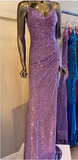 Charming Purple Spaghetti Strap Sequin Slit Formal Prom Dress Evening Gown HZ1024