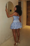 Chic Blue Off Shoulder Sleeveless Mini Birthday Party Dress Homecoming Dress HZ1024