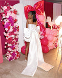 Strapless White Tutu Satin Bow Mini Birthday Party Dress Homecoming Dress HZ1024