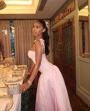 Sexy Pink A-line Strapless Long Ball Gown Evening Dress HZ1024