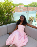 Sexy Pink A-line Strapless Long Ball Gown Evening Dress HZ1024