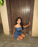 Chic Blue Off Shoulder Pleated Mini Party Dress Homecoming Dress HZ1024