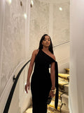Elegant Black One Shoulder Mermaid Ball Gown Evening Dress HZ1024