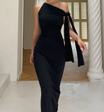 Elegant Black One Shoulder Mermaid Ball Gown Evening Dress HZ1024