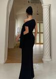 Elegant Black One Shoulder Mermaid Ball Gown Evening Dress HZ1024