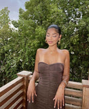 Sexy Brown Strapless Sleeveless Ruffled Mermaid Long Ball Gown HZ1024