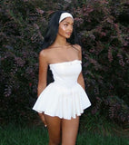 Chic White A-Line Strapless Bow Mini Party Dress Homecoming Dress HZ1024