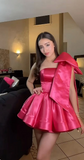 Sweet Pink Satin Bow A-line Mini Birthday Party Dress Homecoming Dress HZ1024