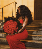 Sexy Red Strap Deep V Neck Sequin Mermaid Floor Length Ball Gown Evening Dress HZ1024