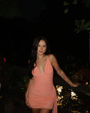 Charming Orange Spaghetti Strap V Neck Mermaid Bodycon Short Ball Gown Evening Dress HZ1024