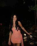 Charming Orange Spaghetti Strap V Neck Mermaid Bodycon Short Ball Gown Evening Dress HZ1024