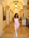 Elegant Mermaid Pink Strapless Satin Long Ball Gown Evening Dress HZ1024