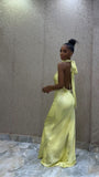 Chic Yellow High Neck Off Shoulder Sleeveless Long Ball Gown Evening Dress HZ1024