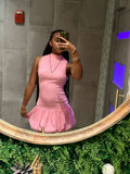 Pink Turtleneck Sleeveless Tutu Mini Birthday Party Dress Homecoming Dress HZ1024