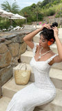 Vintage White Lace Off Shoulder Mermaid Long Ball Gown Evening Dress HZ1024